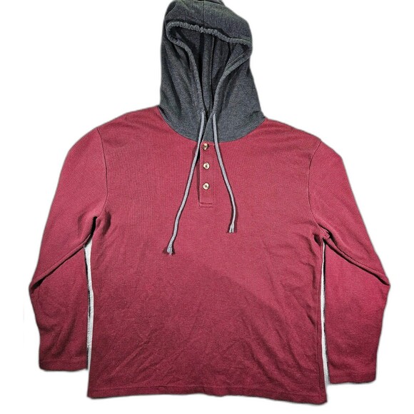 Open Trails Mens Red Gray Hooded Thermal Long Sleeved Shirt Sz XL - Picture 1 of 8